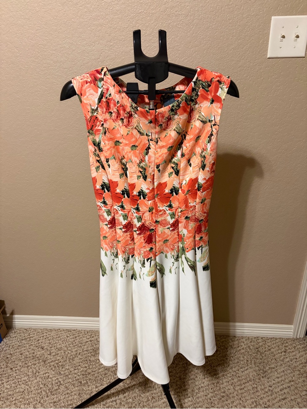 Gabby Skye Coral Floral Sleeveless Fit-and-Flare Dress